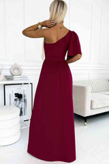 BEAUTIFUL I AM One shoulder Flutter sleeves Slit Dress