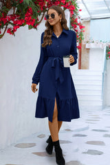 BEAUTIFUL I AM Long Sleeve Tie Waist Shirt Dress