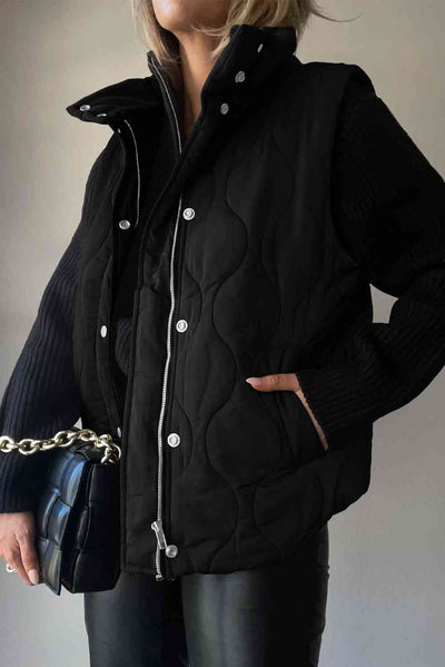 BEAUTIFUL I AM Collared Neck Vest Jacket with Pockets