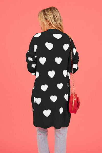 BEAUTIFUL I AM Heart Graphic Open Front Cardigan with Pockets