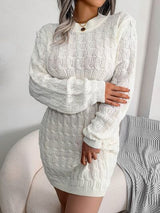 BEAUTIFUL I AM Cable-Knit Round Neck Mini Wrap Sweater Dress