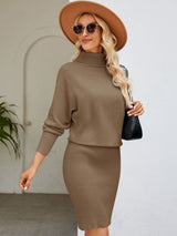 BEAUTIFUL I AM Turtle Neck Long Sleeve Ribbed Sweater Dress