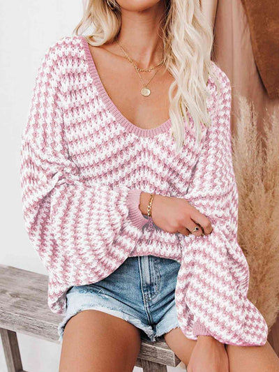 BEAUTIFUL I AM Striped Drop Shoulder V-Neck Sweater