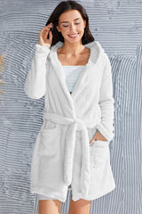 BEAUTIFUL I AM Fuzzy Tied Pocketed Hooded Lounge Robe