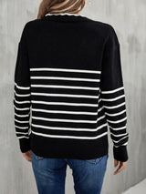 BEAUTIFUL I AM Striped V-Neck Drop Shoulder Sweater