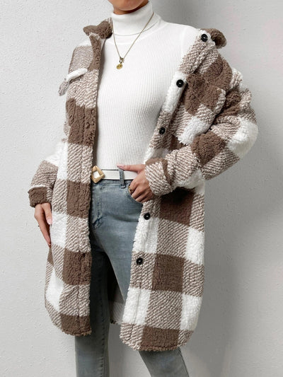 BEAUTIFUL I AM Plaid Collared Neck Button Down Jacket Coat