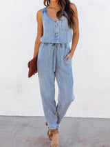 BEAUTIFUL I AM Drawstring Waist Sleeveless Pants Jumpsuit