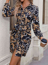 BEAUTIFUL I AM Tie Front Printed Collared Neck Shirt Dress