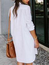 BEAUTIFUL I AM Button Up Collared Neck Long Sleeve Shirt Dress