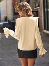 BEAUTIFUL I AM Ruffled V-Neck Flounce Sleeve Shirt