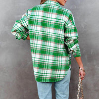 BEAUTIFUL I AM Plaid High-Low Collared Neck Jacket with Pockets