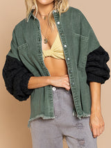 BEAUTIFUL I AM Cable-Knit Raw Hem Denim Jacket