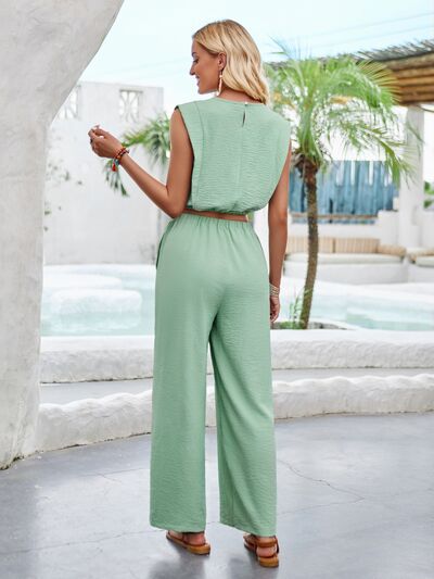 BEAUTIFUL I AM Round Neck Sleeveless Top and Drawstring Pants Set