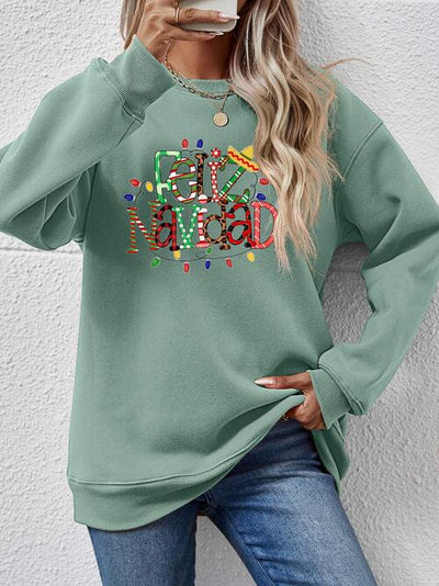 BEAUTIFUL I AM FELIZ NAVIDAD Round Neck Drop Shoulder Sweatshirt