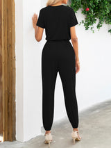 BEAUTIFUL I AM Short Sleeve V-Neck Pants Jumpsuit with Pockets