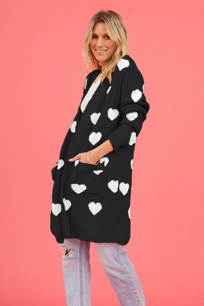 BEAUTIFUL I AM Heart Graphic Open Front Cardigan with Pockets