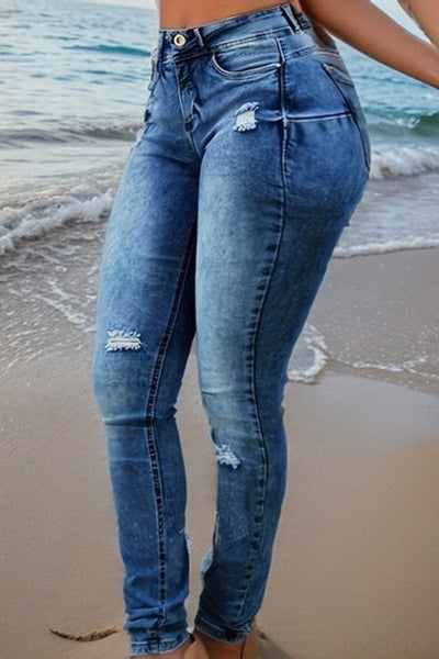 BEAUTIFUL I AM Distressed Long Jeans