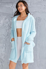 BEAUTIFUL I AM Fuzzy Tied Pocketed Hooded Lounge Robe