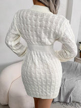 BEAUTIFUL I AM Cable-Knit Round Neck Mini Wrap Sweater Dress