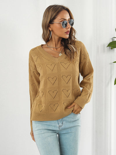 BEAUTIFUL I AM Openwork V-Neck Sweater