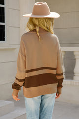 BEAUTIFUL I AM Two-Tone Long Sleeve Zip-Up Knit Top Shirt