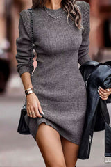 BEAUTIFUL I AM Rib-Knit Round Neck Sweater Dress