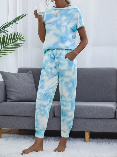 BEAUTIFUL I AM Tie-Dye Short Sleeve Top and Drawstring Pants Set