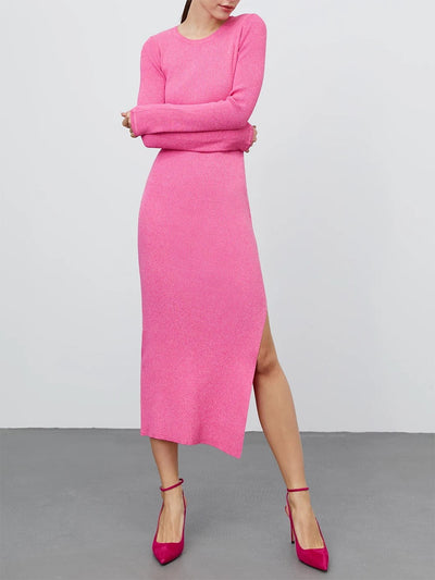 BEAUTIFUL I AM Round Neck Slit Sweater Dress