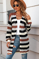 BEAUTIFUL I AM Full Size Striped Long Sleeve Openwork Cardigan