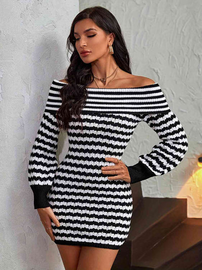 BEAUTIFUL I AM Striped Off-Shoulder Sweater Dress