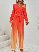 BEAUTIFUL I AM Gradient Tie Front Flounce Sleeve Pants Jumpsuit