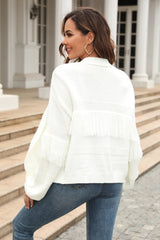 BEAUTIFUL I AM Fringe Trim Open Front Cardigan