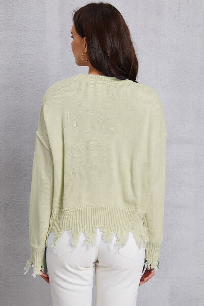 BEAUTIFUL I AM Lip Fringe Round Neck Sweater