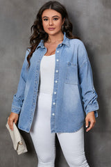 BEAUTIFUL I AM Plus Size Button Up Pocketed Denim Shirt