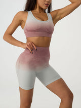 BEAUTIFUL I AM Gradient Scoop Neck Tank and High Waist Shorts Active Wear Set