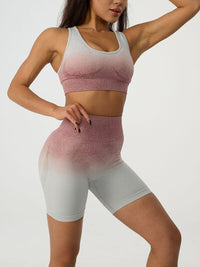 BEAUTIFUL I AM Gradient Scoop Neck Tank and High Waist Shorts Active Wear Set