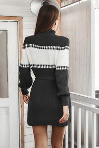 BEAUTIFUL I AM Contrast Tie Front Long Sleeve Sweater Dress