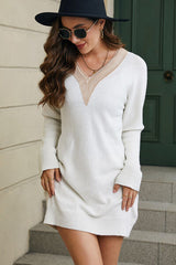 BEAUTIFUL I AM V-Neck Long Sleeve Mini Sweater Dress