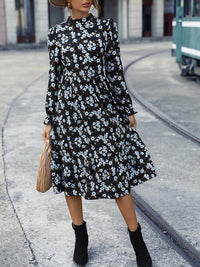 BEAUTIFUL I AM Floral Mock Neck Flounce Sleeve Dress