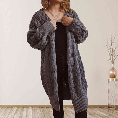 BEAUTIFUL I AM Cable-Knit Open Front Dropped Shoulder Cardigan