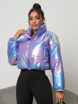 BEAUTIFUL I AM Gradient Zip-Up Collared Puffer Jacket