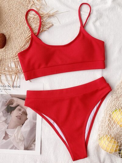 BEAUTIFUL I AM Scoop Neck Spaghetti Strap Two-Piece Swim Set