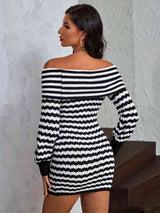 BEAUTIFUL I AM Striped Off-Shoulder Sweater Dress