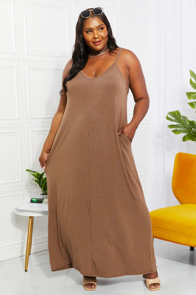 BEAUTIFUL I AM Zenana Full Size Beach Vibes Cami Maxi Dress in Mocha