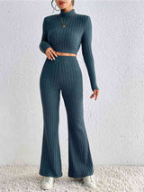 BEAUTIFUL I AM Ribbed Mock Neck Cropped Sweater & High Waist Pants Set