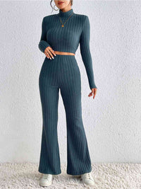 BEAUTIFUL I AM Ribbed Mock Neck Cropped Sweater & High Waist Pants Set