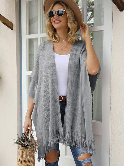 BEAUTIFUL I AM Fringe Hem Open Front Cardigan