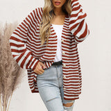 BEAUTIFUL I AM Striped Button Down Long Sleeve Cardigan