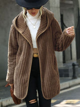 BEAUTIFUL I AM Open Front Ribbed Hooded Jacket Coat