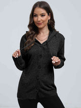 BEAUTIFUL I AM Button Down Drawstring Hooded Cardigan